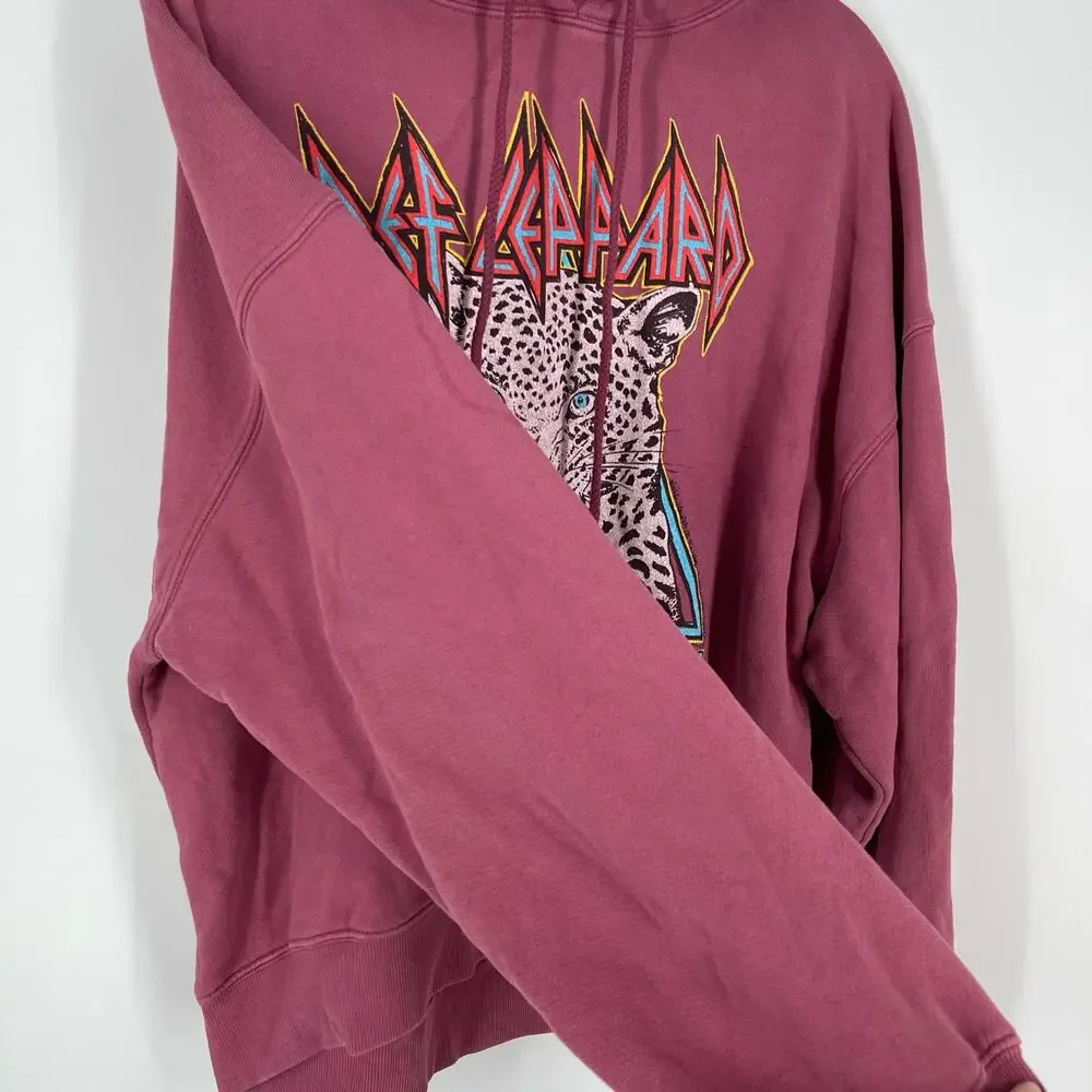 Daydreamer Def Leppard Too Late For Love Oversized Hoodie Sweatershirt Pink XS